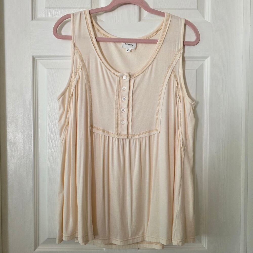 Heyson Cream Button Down Henley Front Tank Top Women's Size Large